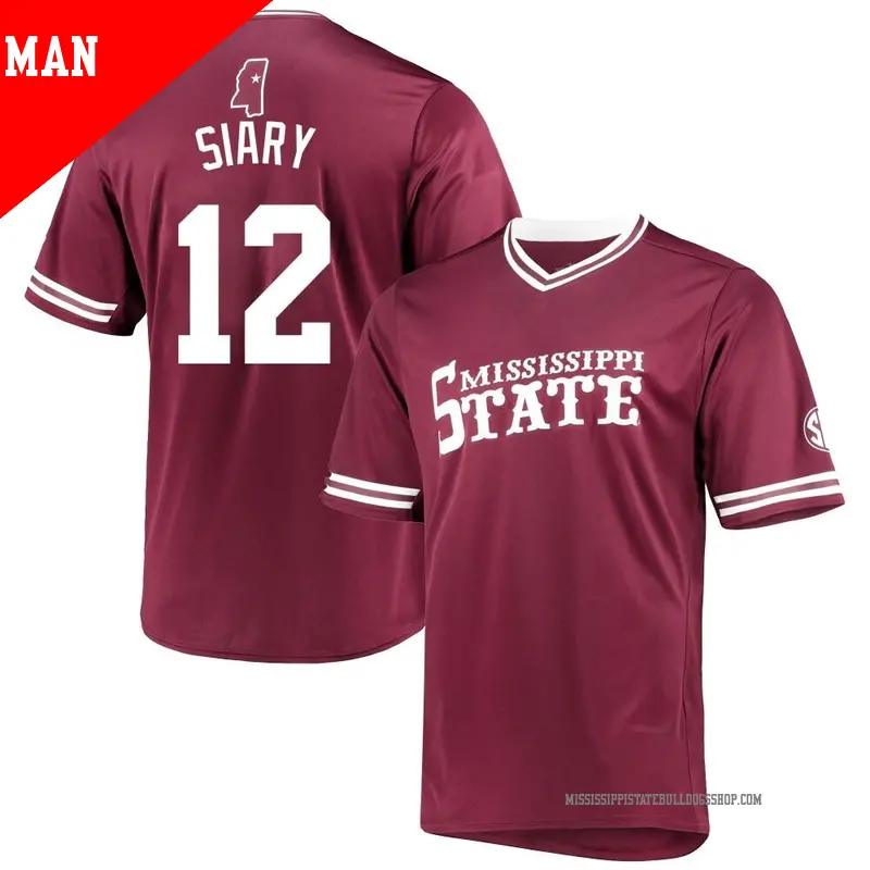 Men's ＃12 Evan Siary Mississippi State Bulldogs Replica Maroon V-Neck Baseball Jersey