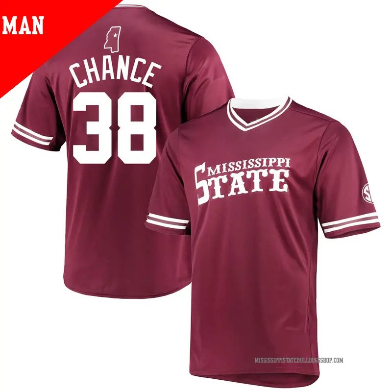 Men's ＃38 Bryce Chance Mississippi State Bulldogs Replica Maroon V-Neck Baseball Jersey