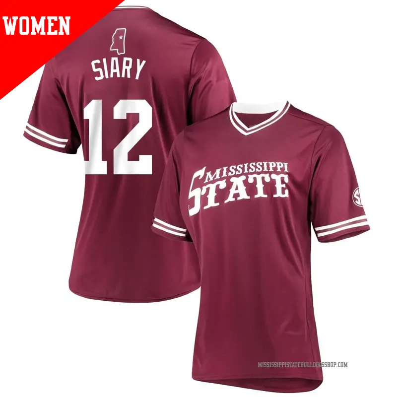Women's ＃12 Evan Siary Mississippi State Bulldogs Replica Maroon V-Neck Baseball Jersey