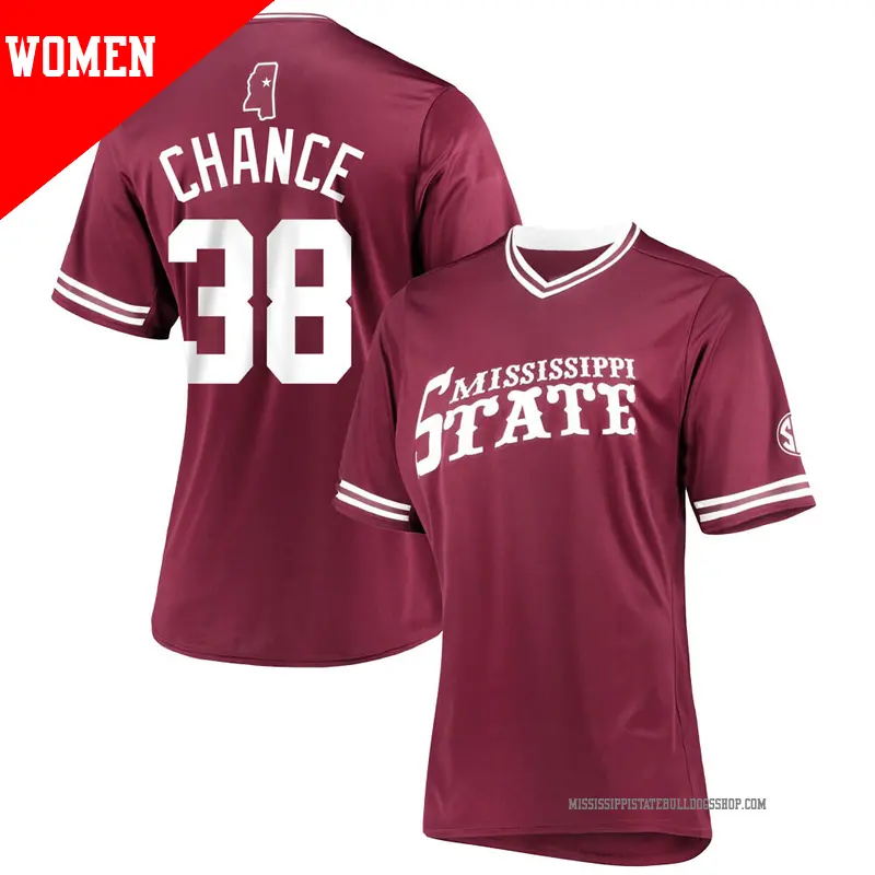 Women's ＃38 Bryce Chance Mississippi State Bulldogs Replica Maroon V-Neck Baseball Jersey